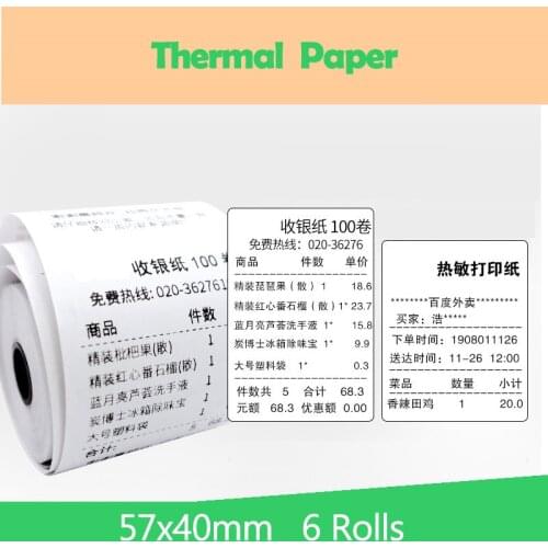 57x40mm 6PCS Thermal paper Receipt printer paper POS printer 58mm paper for Mobile POS mobile printer paper