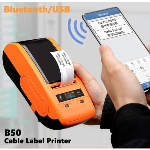 BT USB Portable Thermal Transfer Ribbon Cable Label Printer Cable Label Printer for Jewelry Price Tag Barcode Tag