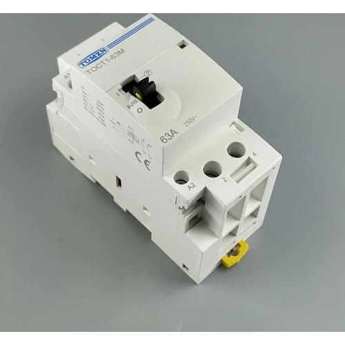 TOCT1 2P 63A 220V/230V 50/60HZ Din rail Household ac Modular contactor with Manual Control Switch 2NO or 1NO 1NC or 2NC