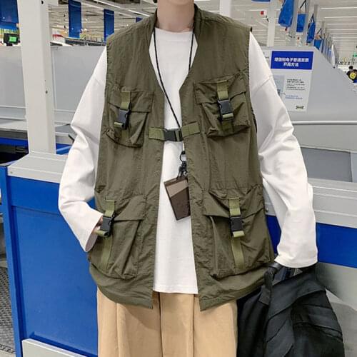 Korean version of ins port wind net red hip-hop kan shoulder vest boys armor Japanese tide card multi-pocket workwear armor tide