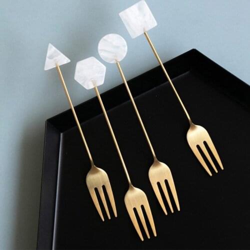 2021 Stainless Steel Small Fork Gold-Plated Fruit Dessert Cake Forks Creative Geometric Kitchen Food Fork Home Supplies