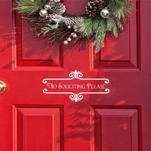 No Soliciting Please Front Door Sign Vinyl Lettering Sticker , Private Residence Entrance Outdoor Warning Sign Decal Sticker