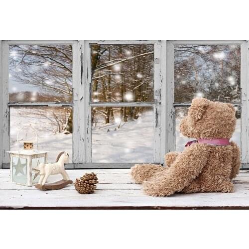 Winter windows photo backgrounds vinyl snow shooting bear photography backdrops for photo studio accessories photophone LV-2322