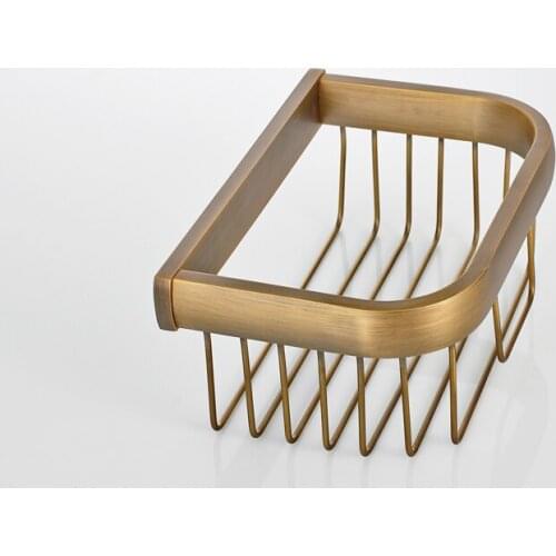 Vintage Retro Antique Brass Square Wall Mounted Bathroom Toilet Paper Roll Basket Holder Shelf Bathroom Accessory mba534