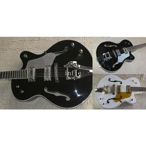 Factory Custom black Ebony fingerboard Semi Hollow Body Tuners Jazz Electric Guitar With Bigsby 14827