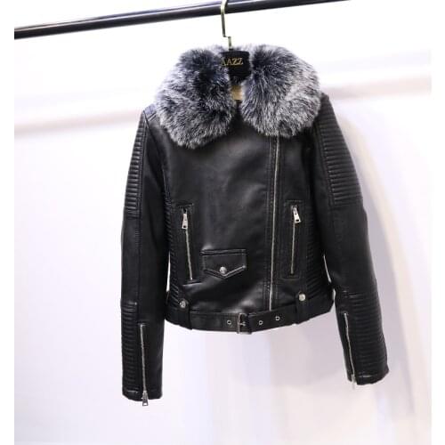 Women Thick Faux Lamb Wool Winter Leather Jacket 2019 New Long Sleeve Slim With Faux Fur Short Coats Ladies Biker Moto Jackets