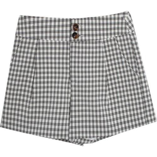 2021 Summer New Arrival British Style Wide Leg Pants Women Casual High Waist Plaid Shorts D4018
