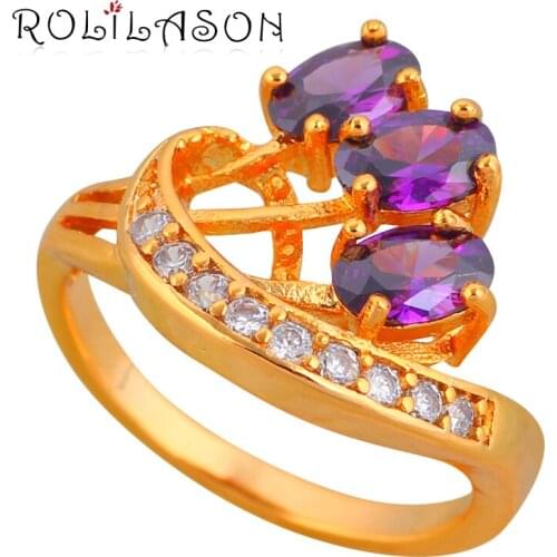 Ayowei Wholesale&Retail Romantic Purple Crystal Rings gold tone fashion jewelry Party Rings for Women JR2144A