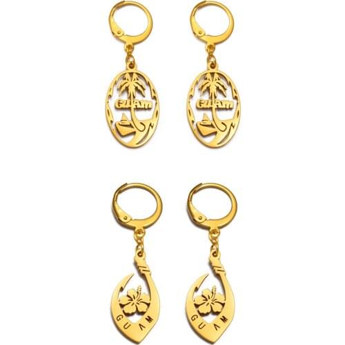 Anniyo Guam Flag Earrings for Women Girls Gold Color Stainless Steel Earring Jewelry Guamese #252221