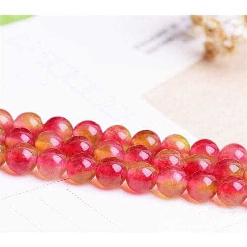 RONGQING 1 String Watermelon Red Natural Chalcedony Beads Necklace Bracelet Round Tourmaline Semi-finished Products