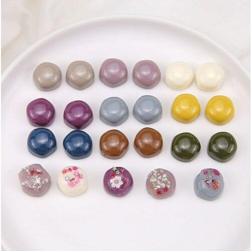 10pcs Wholesale Retro Earrings for Women Girls Solid Color Cut Surface Halfpill Resinpatch Earrings Fashion Diy Jewelry Material