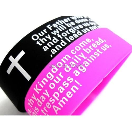 300pcs One inch Our Father Lords prayer cross wristband silicone bracelets free shipping by FEDEX