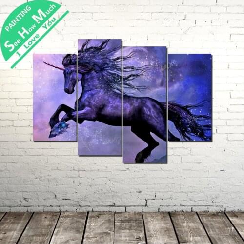 4 Piece black unicorn wall art decor poster vintage decorative pictures canvas prints paintings art prints wall pictures