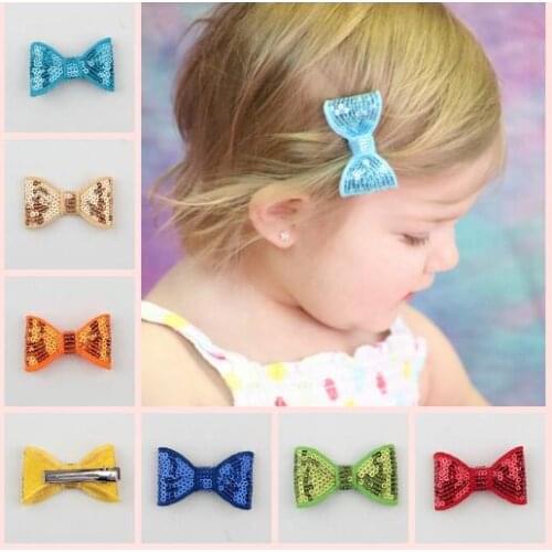 5cm Newborn Sequins Hair Bows Hair Clips Solid Flower Bowknot with Paillettes for Baby Girls Hair Accessories YH464
