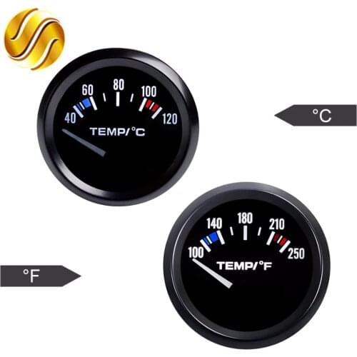 Dragon Gauge Water Temp Car Gauge 2" 52mm 40~120 Celsius / 100~250 Fahrenheit Temperature 12V Auto Instrument Black Bezel