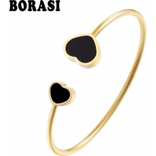 BORASI New Stainless Steel Heart Love Bracelets & Bangles For Women Trendy Charms Gold Color Bracelet Bangle Wedding Jewelry