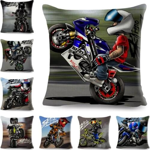 50 Style Stick Stunt Biker Pillow Case Decor Cartoon Motorcycle Cushion Cover for Sofa Home Children Room 45x45cm Pillowcase