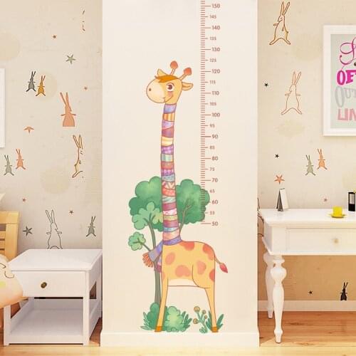 Childern Height Measure Wall Sticker for Girl Kids Room Decoration Aesthetic Baby Cartoon Animals Growth Chart Nursery Wall Art