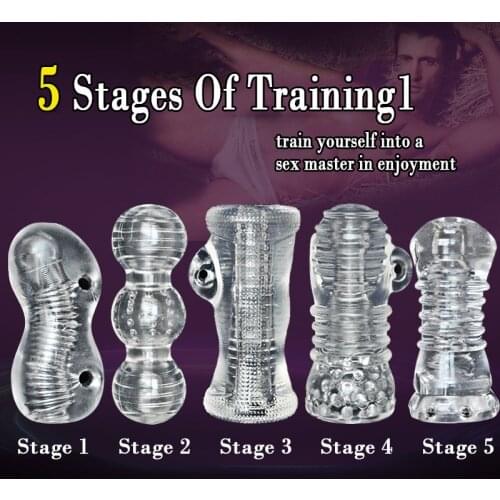 Afrodisiac Training 5pcs/lot 5 Stages Delay Training Penis Trainer Erotic Pocket Pussy Penis Massager Afrodisiac Toys for Men