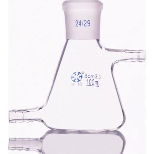 Filtering flask with side tubulature 100ml 24/29,Triangle flask with upper and bottom side tube,Filter Erlenmeyer bottle