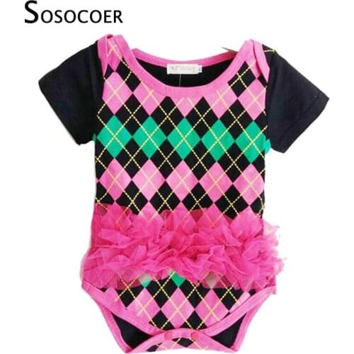 SOSOCOER Girls Romper Lace Baby Girl Rompers Infant Clothing Cute Geometry Pattern Newborn Jumpsuit High Quality Baby Clothes
