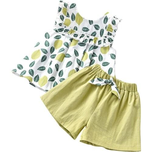 Summer Girl Clothes Set 2020 New Fashion Cartoon Pattern Casual Tops + Solid Short Pants Infant Outfits 2-7 Years