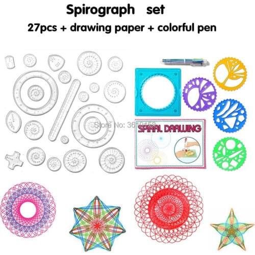 Spirograph Set 27pcs Accessories Coloring Game,Designs Interlocking Gears & Wheel with Colorful Pen,DIY Puzzle Toy for Kid Adult