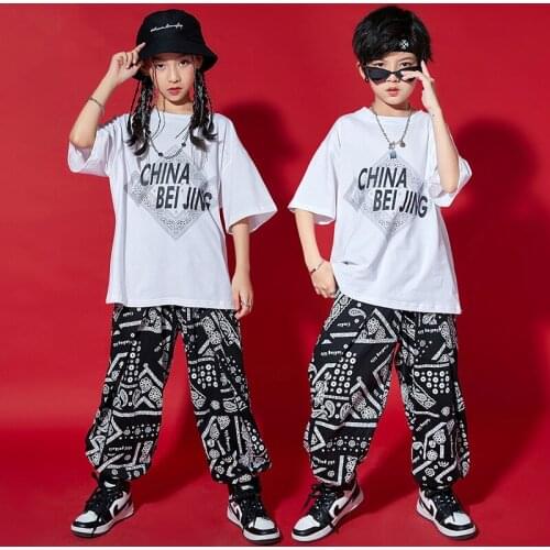 Ballroom Dance Costume Hip Hop Kids Clothes Printing Pants Loose T Shirt Girls Jazz Dancing Show Outfits Practice Wear BL6841
