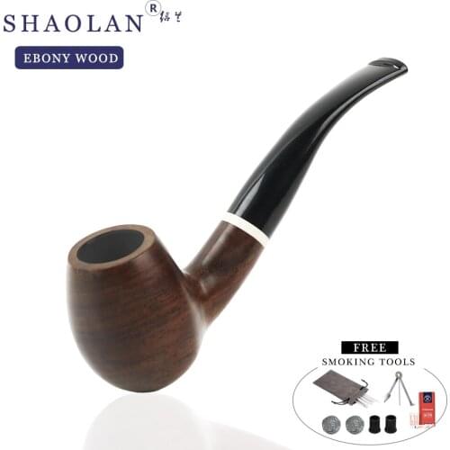 ▂ξ Smoker Bent Tobacco Pipe Smoke Handmade By Real EbonyWood Fit 9mm Filters Gift Package For Olders Free Smoking Tool