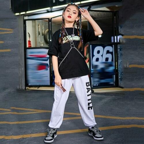 Summer Kids Hip Hop Clothes Street Dance Wear Girls Boys Loose Practice Wear Short Sleeve Tops White Hiphop Pants Cool DNV14539