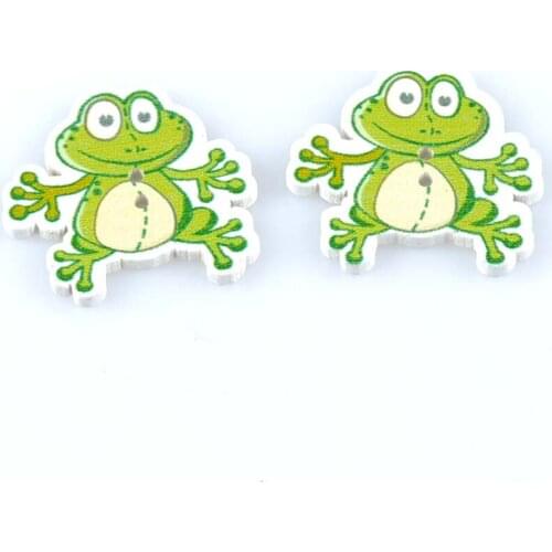 2017 frog Painted Wooden Buttons Scrapbooking Decorative Craft 2 Holes Sewing Supplies 28x30mm 50pcsMT1619