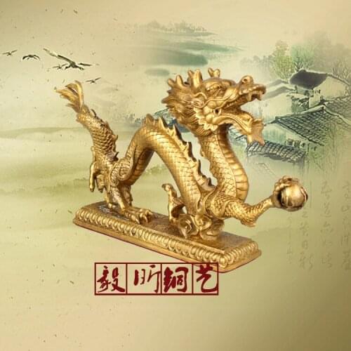 Copper Hanlong base Zodiac lucky tiger dragon official reminder garden statue home decoration wedding animal Brass head