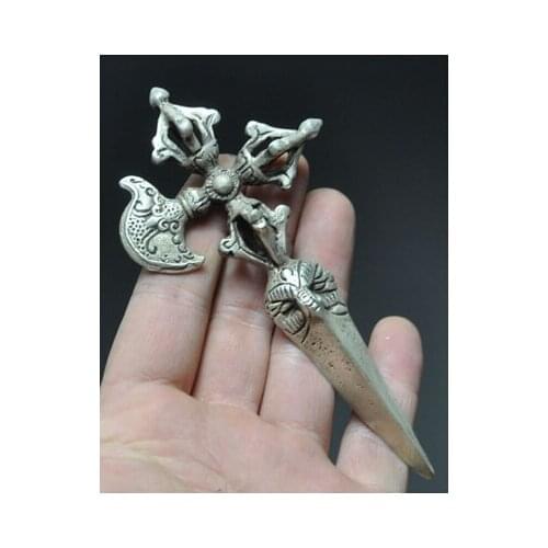 Copper Brass CHINESE crafts Asian de tiendas de de bronce de Plata de chino antiguo budismo Vajra Maja Dorje Phurpa Daga