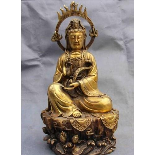 Copper Bronze lotus flower RuYi Guan Yin Kwan-yin Boddhisattva Goddess Buddha