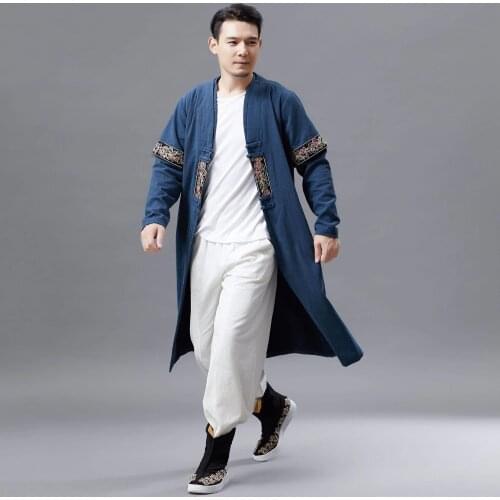 2019 Spring Autumn New Double Collar Long Sleeve T-shirt Mens Retro Fashion Long-style Chinese National Clothing Classic Design