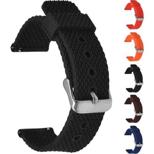 BEAFIRY Soft Silicone Watch Band 18mm 20mm 22mm 24mm Grid Pattern Black Watch Strap Waterproof Watchband Blue Orange Brown Red