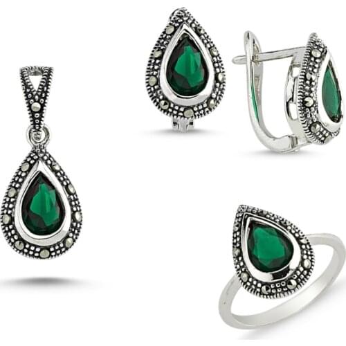 Silverlina Silver Marcasite Sterling Pendant Earring & Ring Set