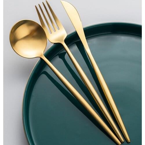 Matte Gold Cutlery Tableware Set 304 Stainless Steel Dinnerware Fork Knife Spoon Set Golden Silverware Set Party