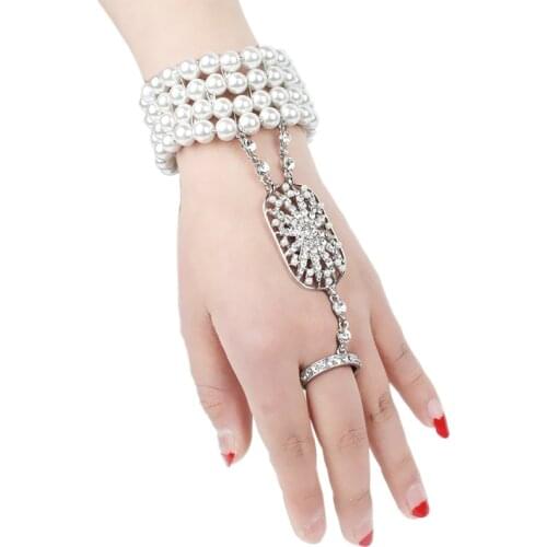 Art Deco The Great Gatsby Inspired Flower Simulated Pearl Bracelet Set Wedding Bridal Bracelet 1920s Flapper Accessories
