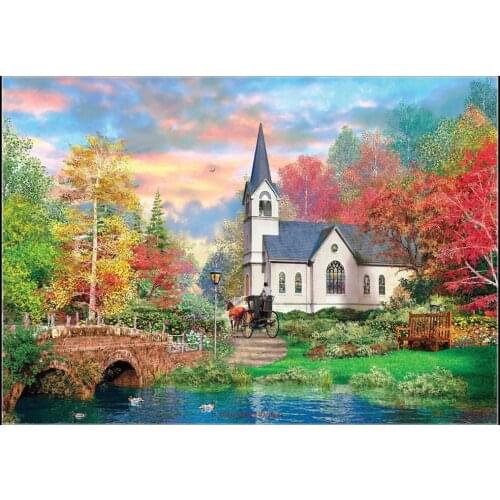 Embroidery Counted Cross Stitch Kits Needlework - Crafts 14 ct Aida DIY Arts Handmade Decor - Autumnal Church