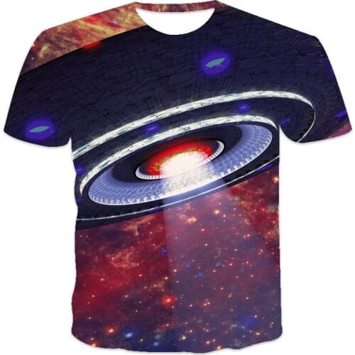 2021 summer new mens T-shirt loose clothes retro short-sleeved fashion starry sky UFO alien pattern printing O-neck mens T-shi
