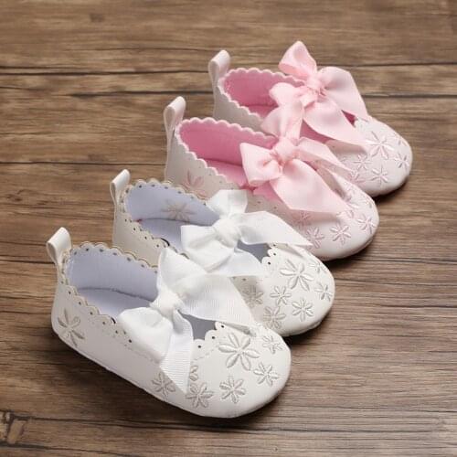 Newborn baby girl shoes baptism white bow lace toe cute baby shoes