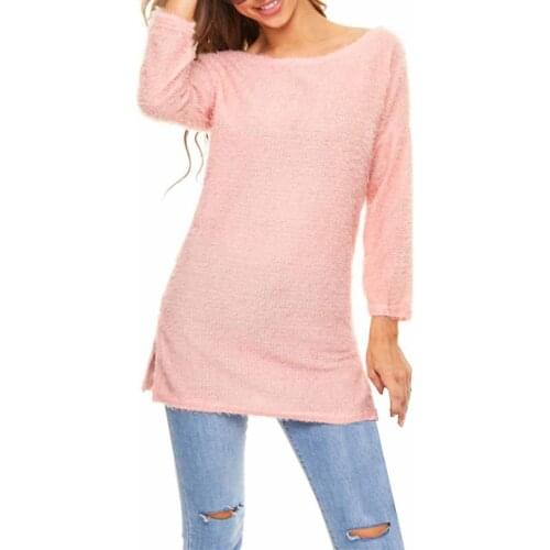 40# Harajuku Solid Color Blouses Shirt Women Plush Long-sleeved Mid-length Shirts Top O-neck Elegant Loose Casual BlousesРубашка