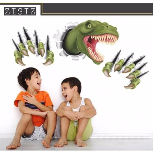 Popular Cartoon 3d dinosaur pvc broken wall stickers removable decals for children living room home wall art decor diy kids gift