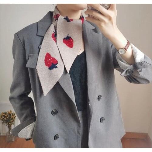 Luxury Brand Winter Scarf Women Strawberry Knitted Scarves Wraps Sharp Angle Shawls Warm Long Narrow Small Skinny Neckerchief