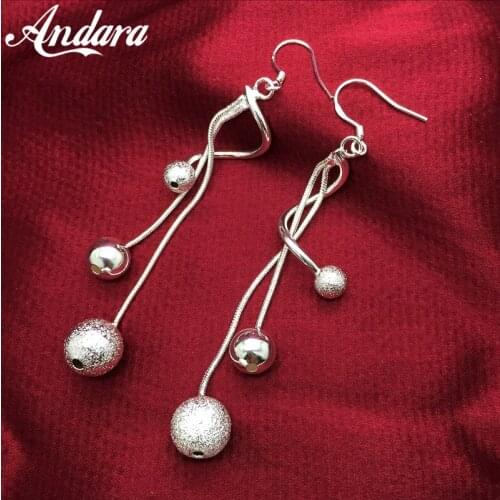 2020 New Style 925 Sterling Silver Earrings Beads Long Earrings Women Charm Jewelry Wedding Gifts