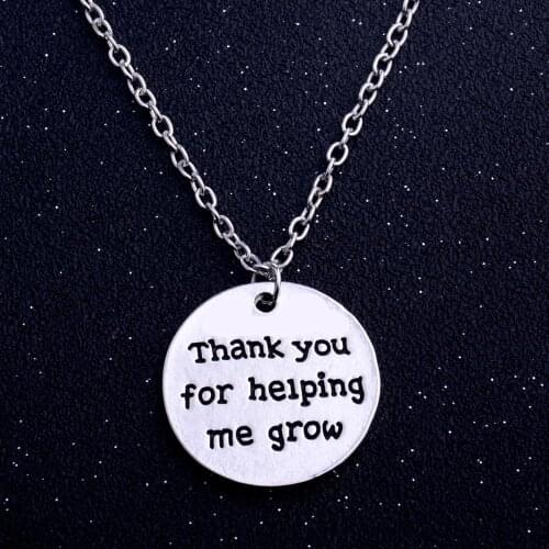 Thank You For Helping Me Grow Circle Round Pendant Necklace Chain Teachers Women Men Father Mother Family Chain Party Christmas
