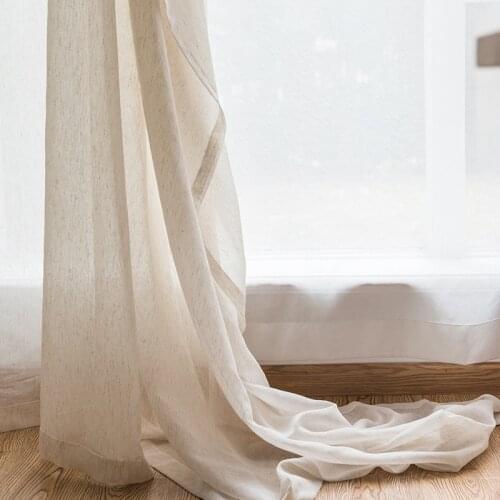 Japanese Style Tulle Curtains Window for Living Room Brown Cotton Linen Voile Curtains For Bedroom Sheer Curtains Drapes