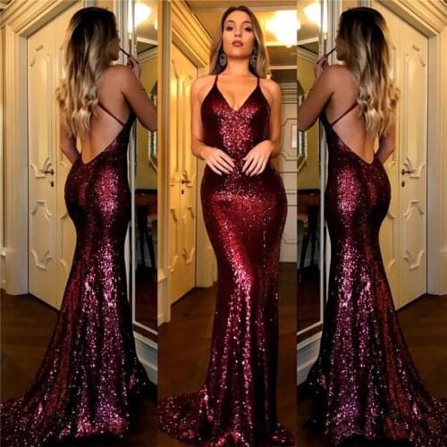 Custom made long burgundy long backless sequin mermaid prom dresses gowns formal evening dresses gowns for prom girls