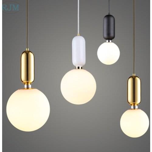 Nordic Post Modern Iron LED Pendant Light Glass Ball Bedroom Hanging Lamp Kitchen Dining Room Restaurant Lighting Fixtures